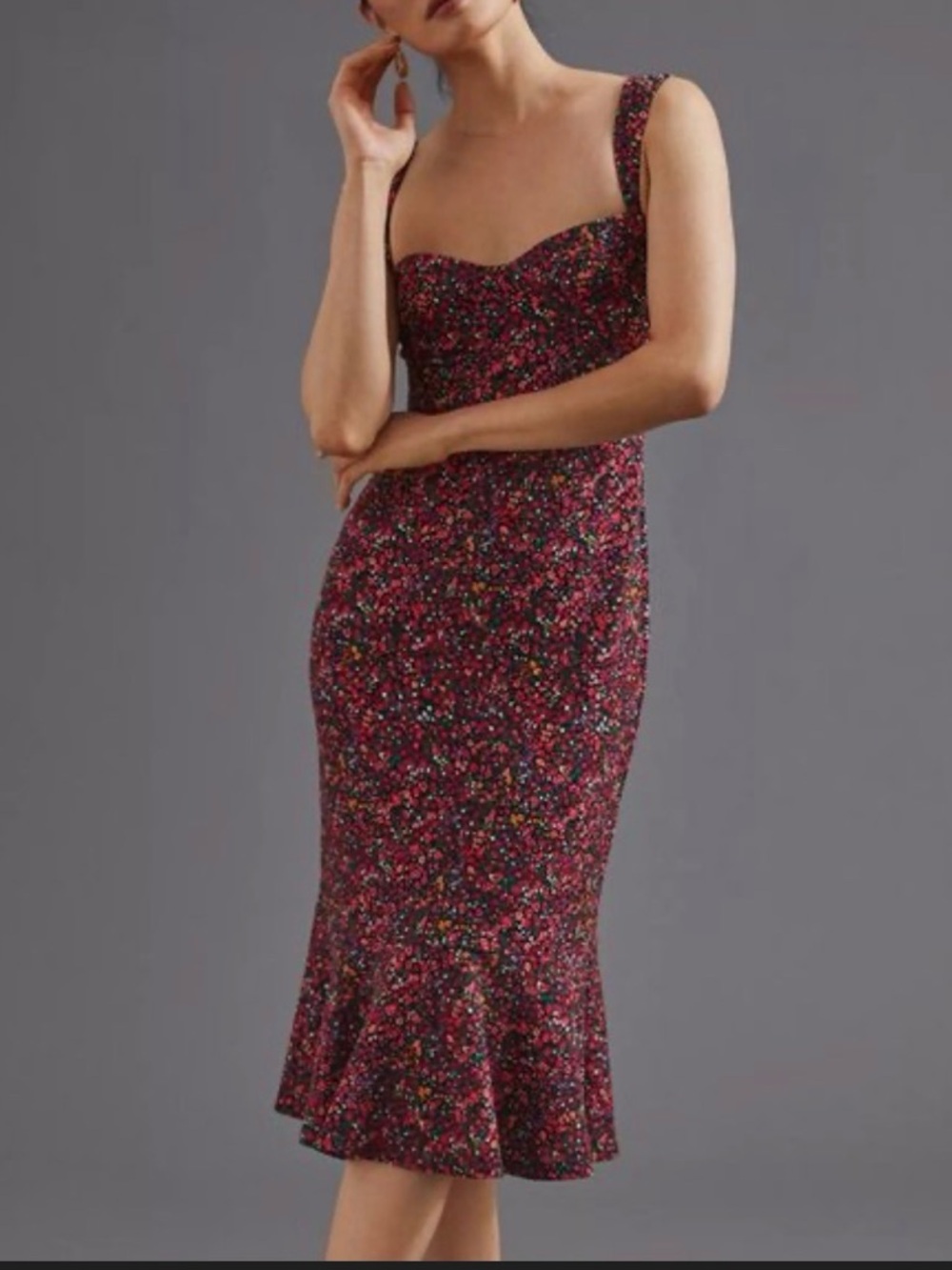 Hutch Berry Floral Sweetheart Midi Dress